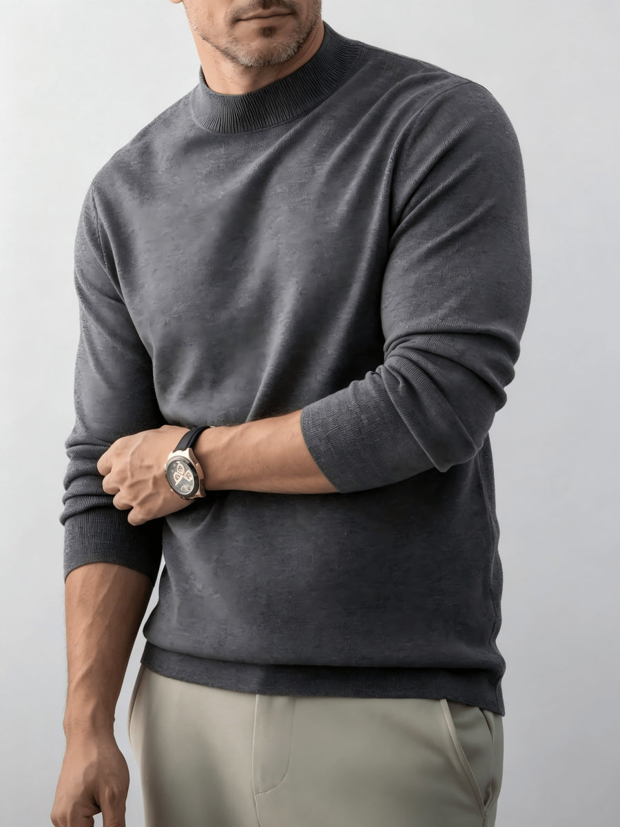 Autumn And Winter New High-End Slim Fit Half-High Collar Knit Long-Sleeve Top Suitable for Mature Men for Commuting, Business / Weekend Casual / Light Business Gatherings, Long-Sleeve Sweater, Mid-Aged Men'S Versatile Long-Sleeve Knit Sweater - Light Grey