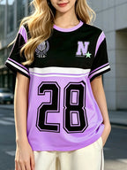 Women's Casual Streetwear T-Shirt with "71.12cm Number and Letter Print, Y College Style Women's Tee, the Best Gift for Friends and Family - Black D