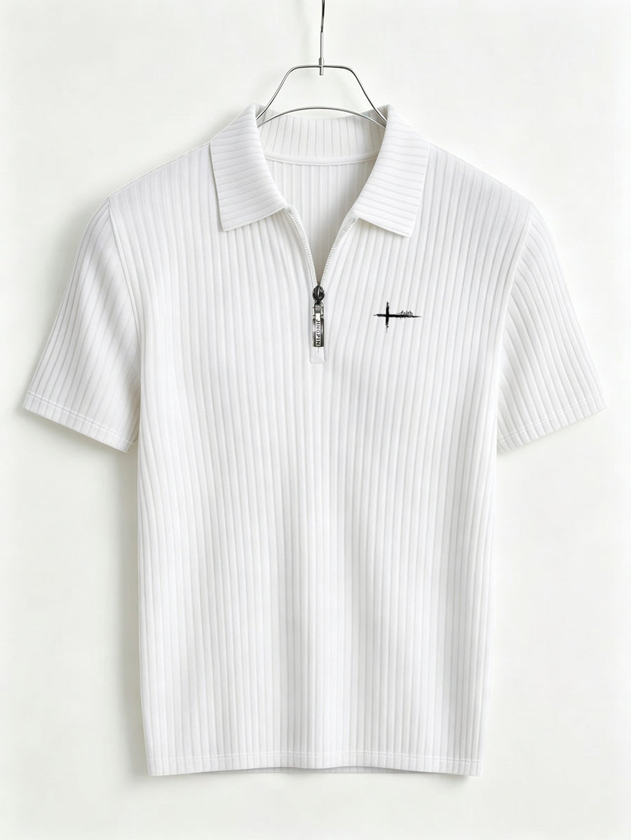 Men's Outdoor Sports Printed Short-Sleeve Summer Casual Comfortable Polo Shirt - White