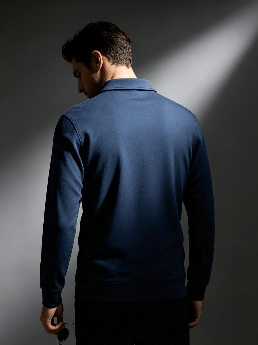2026 New Men'S Long Sleeve Cargo Polo Sweatshirt, Double Pocket Lapel Design, Autumn Casual Commuter Pullover Top, Christmas Thanksgiving Gift for Boyfriend Husband - Dark Blue 1