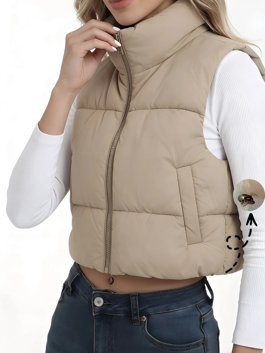 Spring Autumn Winter Women'S Vest, Stand-Up Collar Short Vest, New Year Outfit Year-End Styling, Daily Commute Date Versatile Top, High-Quality Women'S Clothing Promotion Special, Elegant Chic Shoulder Vest, Korean Style Popular Top - Khaki