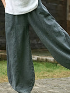 Women's Elegant Solid Color Harem Pants with Pockets - Comfy Elastic Waist,Machine Washable, Perfect for Spring/Fall - Olive Green