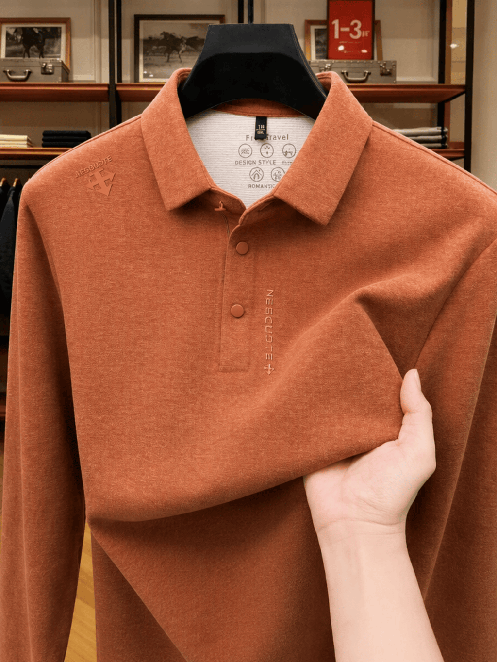 Men's Lapel Long Sleeve Polo Shirt Thickened Warm Top Autumn Winter Business Casual Layering Apparel for Middle Aged Dad Versatile Daily Outfit Suitable for Golf Fishing Tennis Sports Office And Daily Wear for Men - Pumpkin Color