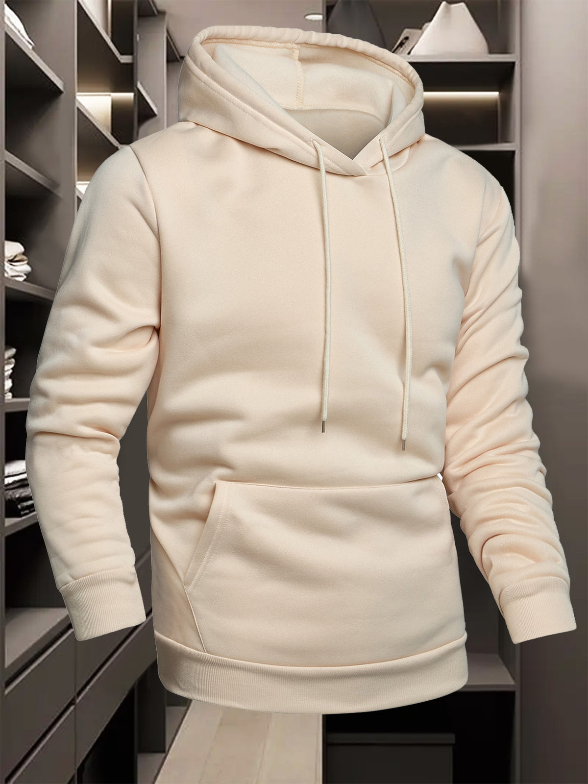 Men's Casual Versatile Hooded Sweatshirt, Fashionable and Trendy Fitness Graphic Print, Outerwear for Outdoor and Home Wear, Men's Casual Pullover Hooded Sweatshirt - Apricot