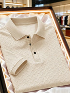 Men's Sporty Printed Waffle Jacquard Polo Shirt, Skin-friendly and Breathable Without Feeling Stuffy, Simple yet Sophisticated and Timeless. Featuring a Mature Men's Business-casual Jacquard Texture, Suitable for Golf, Commuting to Work, and Daily - Apricot