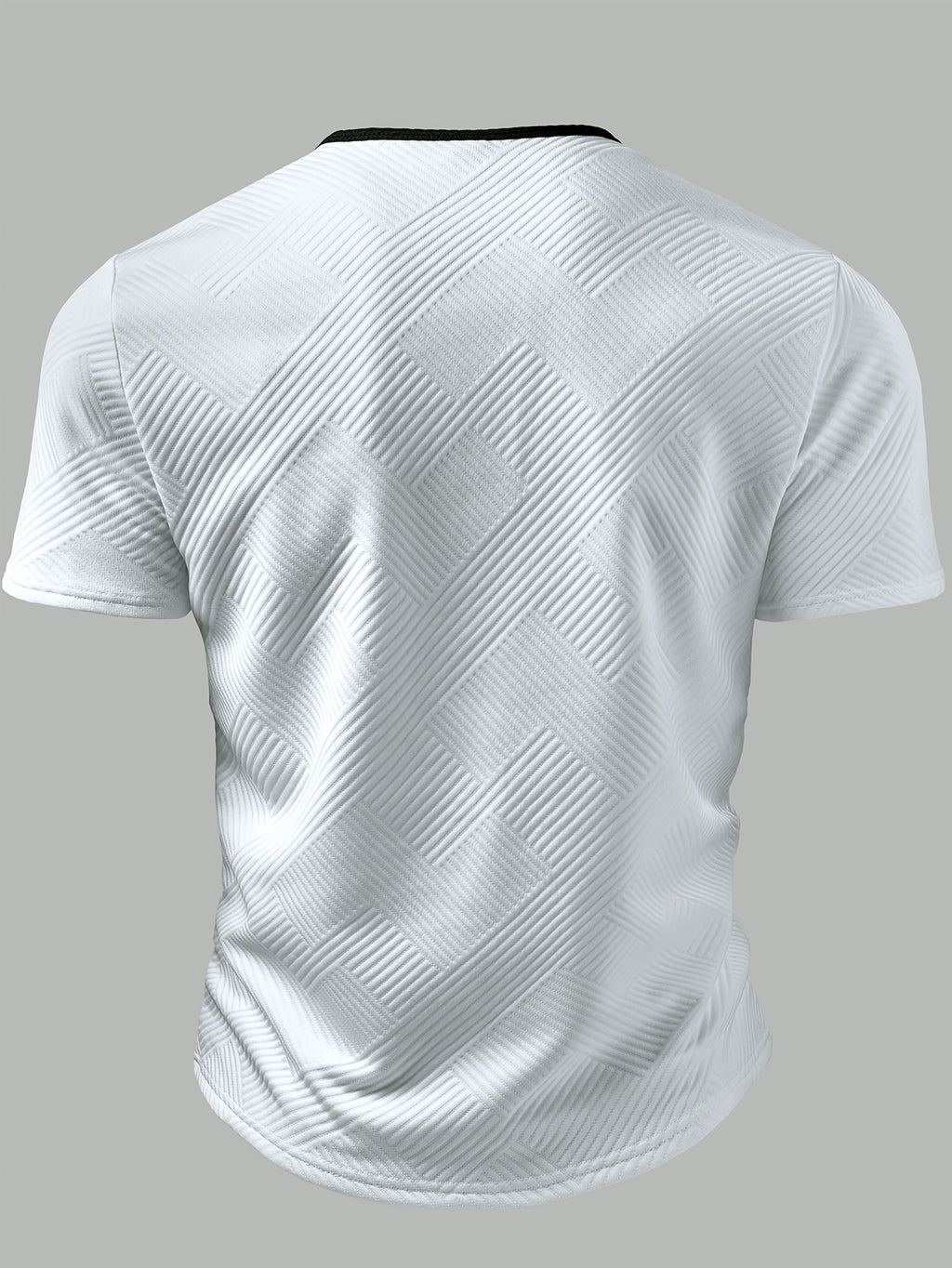 Men's Fashion Top, Spring/Summer Outdoor Casual Textured Jacquard Fabric, Color-Block Patchwork Single-Breasted Short-Sleeve Men's Henley Shirt - White