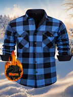 2026 Men's Plaid Shirt - Color Block Design, Brushed Lining, Warm Winter Flannel (Casual & Outdoor) Color Block Lining, Cold Weather Flannel for Outdoor Bold Color Block, Brushed Interior, Urban Style - Navy Color