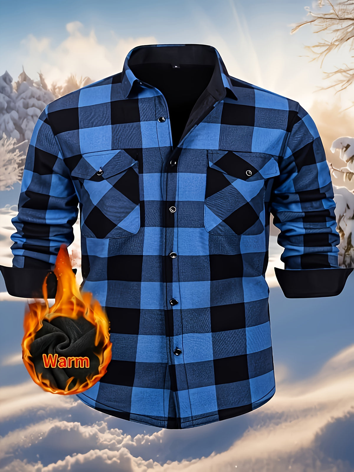 2026 Men's Plaid Shirt - Color Block Design, Brushed Lining, Warm Winter Flannel (Casual & Outdoor) Color Block Lining, Cold Weather Flannel for Outdoor Bold Color Block, Brushed Interior, Urban Style - Navy Color
