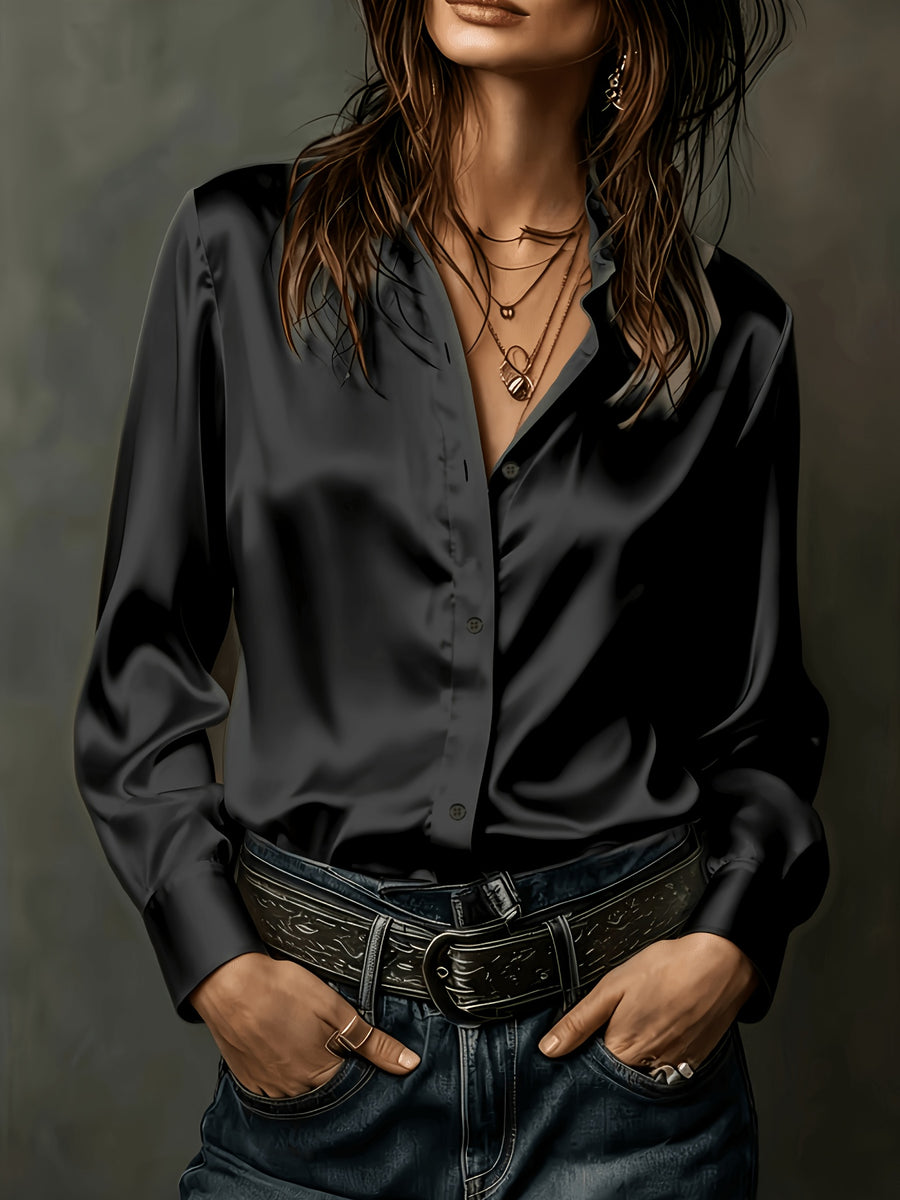 Women's All-Season Commuter Satin Shirt - Black