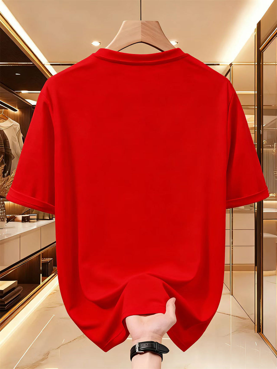 Men's 2026 New Arrival Short Sleeve T-Shirt - Soft Breathable Regular Fit Round Neck Tee with Five-Pointed Star Print, Suitable for Casual Attire, Outdoor Activities & Gym, Casual Athletic Shirt for All Seasons, Machine Washable for Males - Red