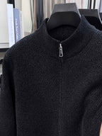 New Spring/Autumn Men's Solid Color Long-Sleeve Knit Sweater for Urban Mature Men's Casual Outdoor Fashion - Black
