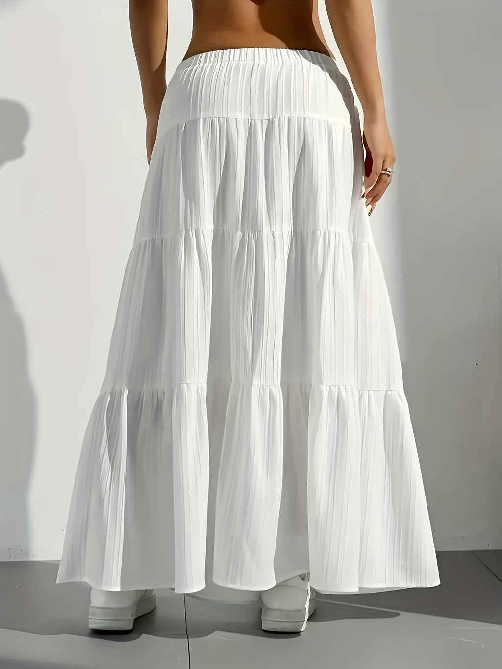 Elegant Style 2025 Western Cross-Border Women'S New Solid Color Half Skirt with Tie-Back Flared Skirt Loose Half Skirt Women - White
