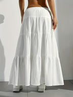 Elegant Style 2025 Western Cross-Border Women'S New Solid Color Half Skirt with Tie-Back Flared Skirt Loose Half Skirt Women - White