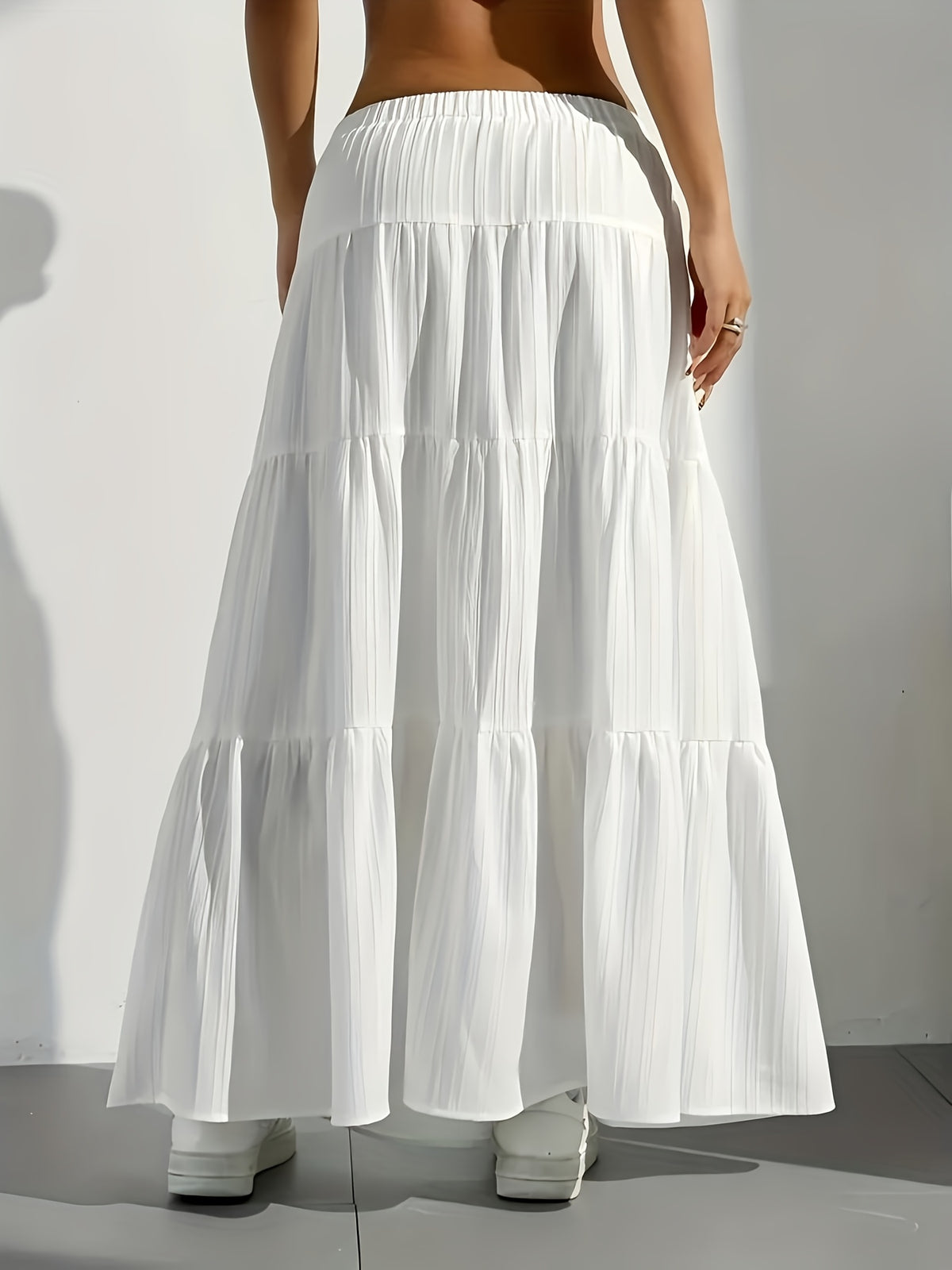 Elegant Style 2025 Western Cross-Border Women'S New Solid Color Half Skirt with Tie-Back Flared Skirt Loose Half Skirt Women - White