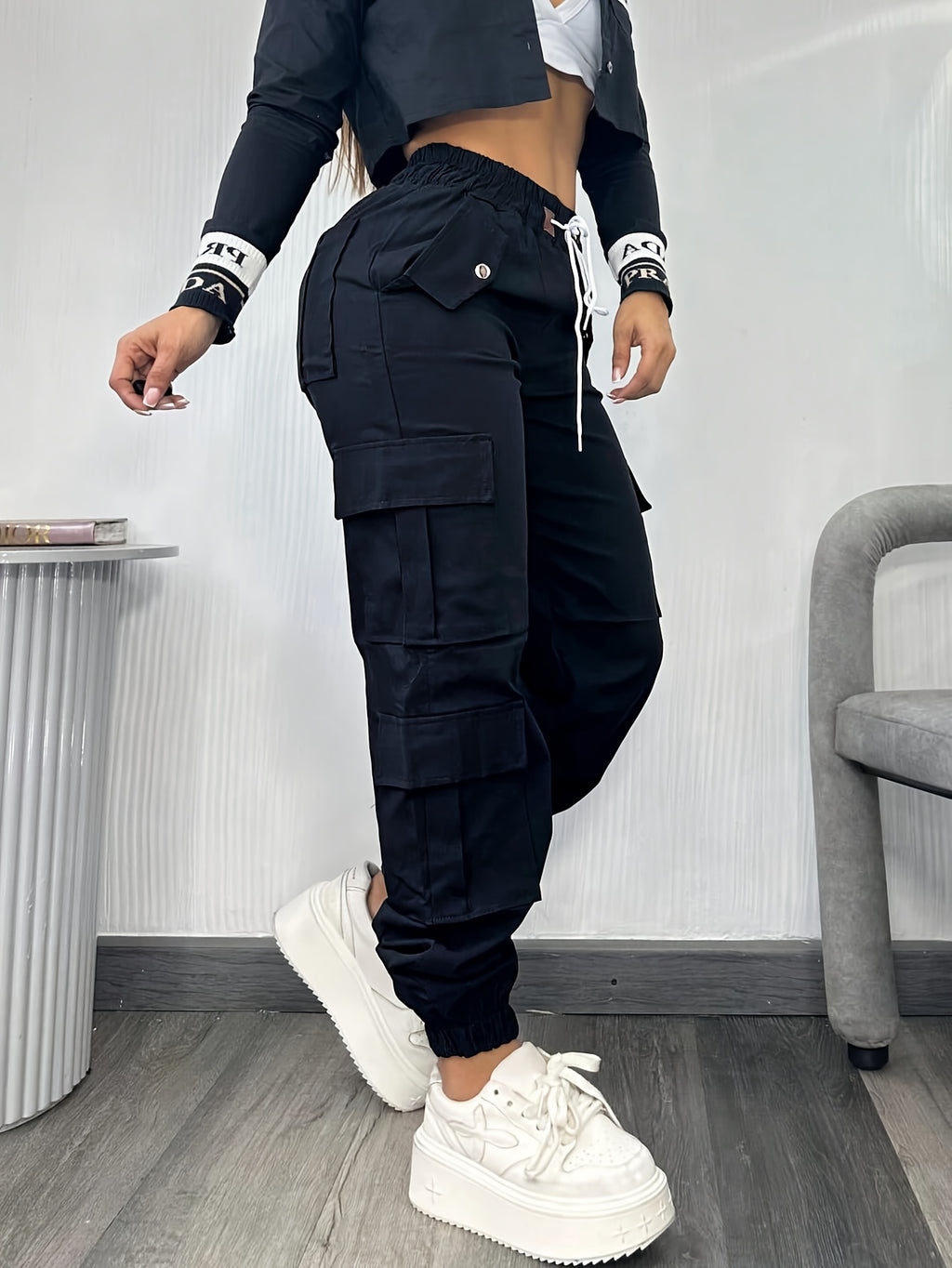 Christmas, Women'S Casual Drawstring Elastic Waist Jogger Pants, Minimalist Design Y2K Street Style Multiple Pockets Spring/Summer - Deep Grey