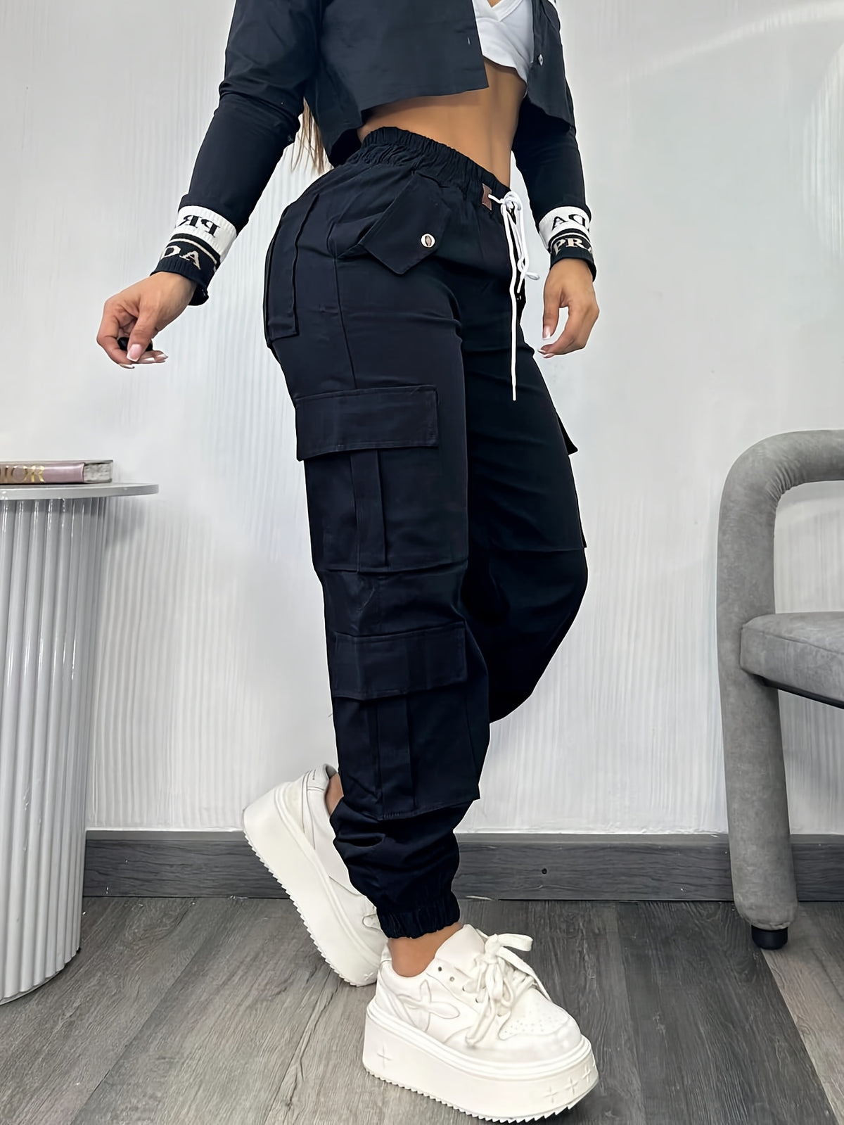 Christmas, Women'S Casual Drawstring Elastic Waist Jogger Pants, Minimalist Design Y2K Street Style Multiple Pockets Spring/Summer - Deep Grey