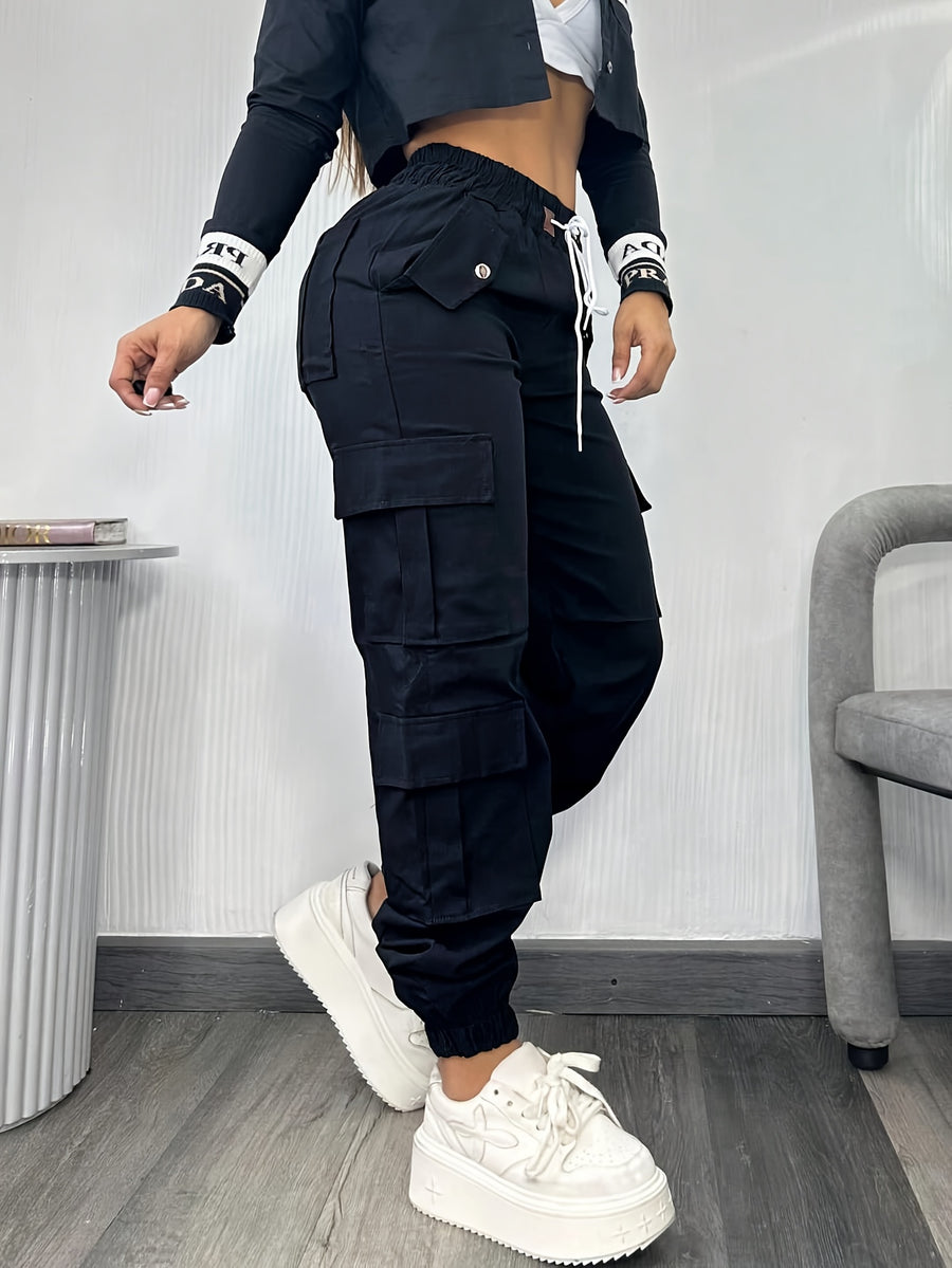 Christmas, Women'S Casual Drawstring Elastic Waist Jogger Pants, Minimalist Design Y2K Street Style Multiple Pockets Spring/Summer - Deep Grey