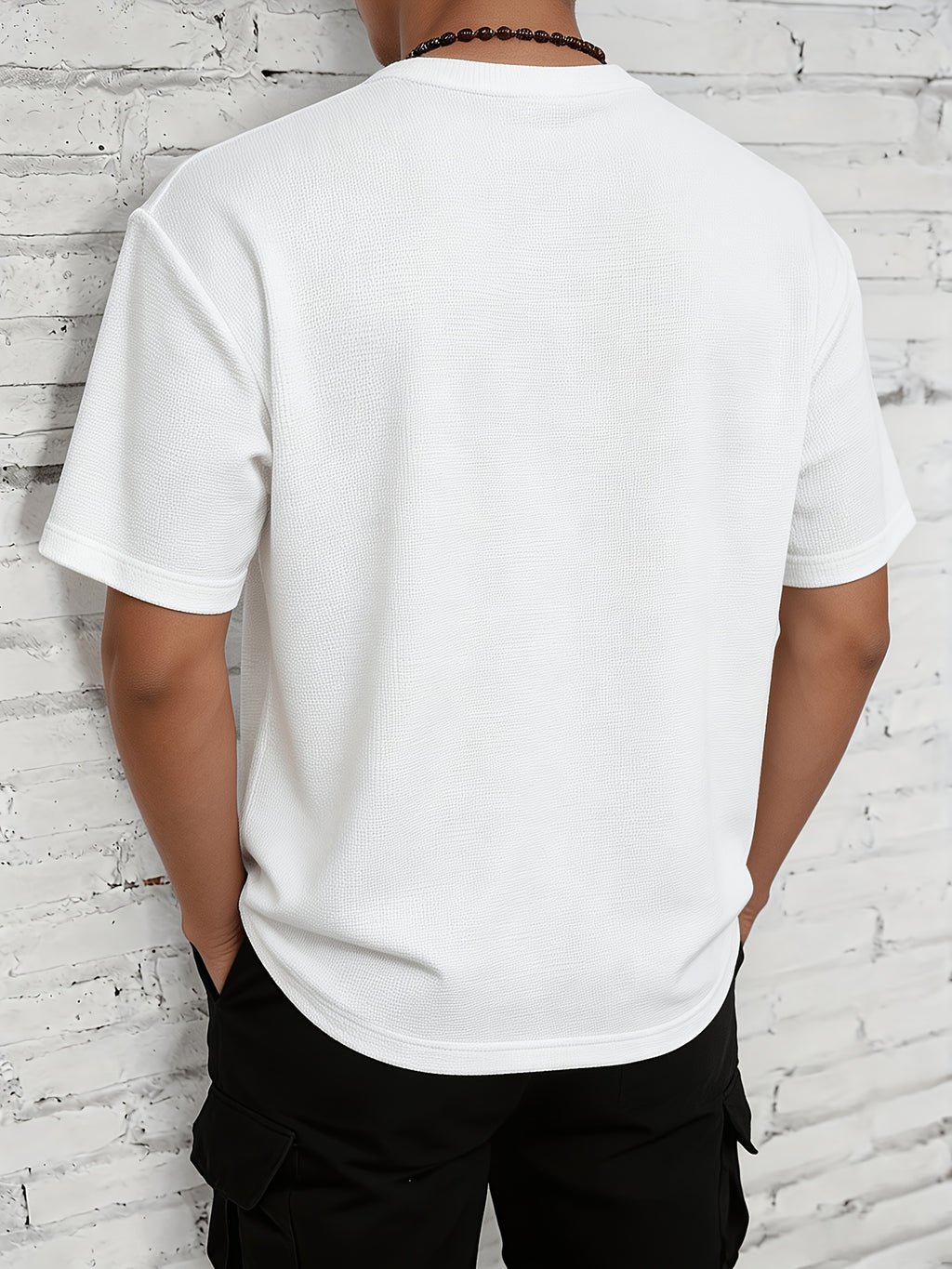 Men'S Shirt, Waffle Fabric, 3-Button Open Placket, White Basic Style, Casual Leisure, Easy Versatile, Slim Fit, Summer Commute, Henley Collar Short Sleeve, Breathable Skin-Friendly, Minimalist Top, Women'S Oversized, Machine Washable Soft Fabric - White