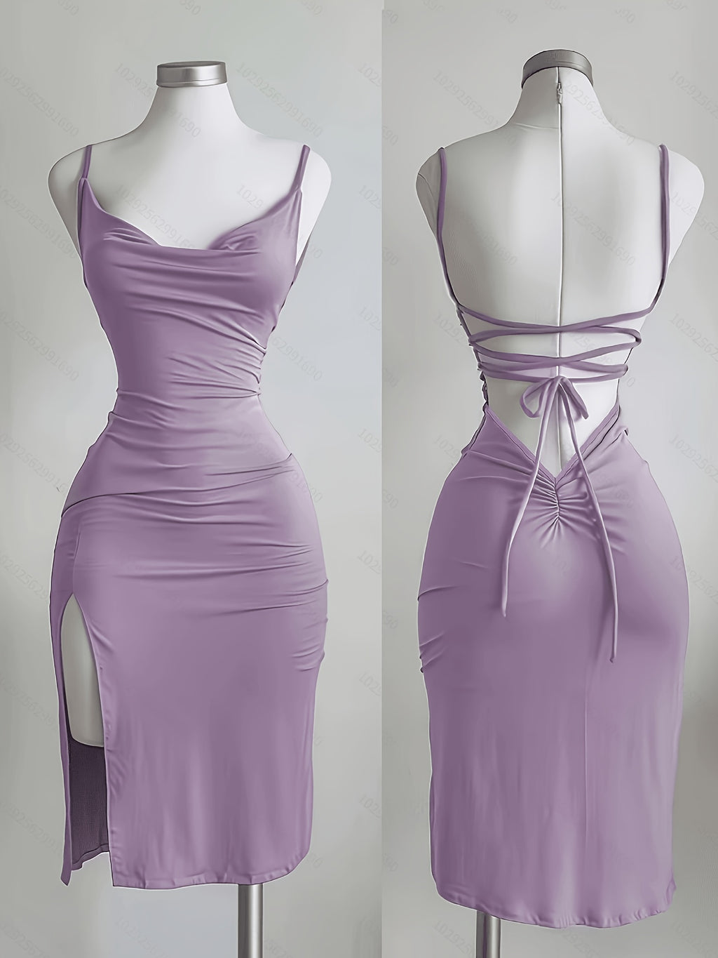 A Stylish Women's Solid-color Dress Featuring Spaghetti Straps, a Side Slit, and Lace-up Detailingperfect for Vacations, Birthday Celebrations, Dinner Parties, Proms, Bars, Nightclubs, and Date Nights. - Purple
