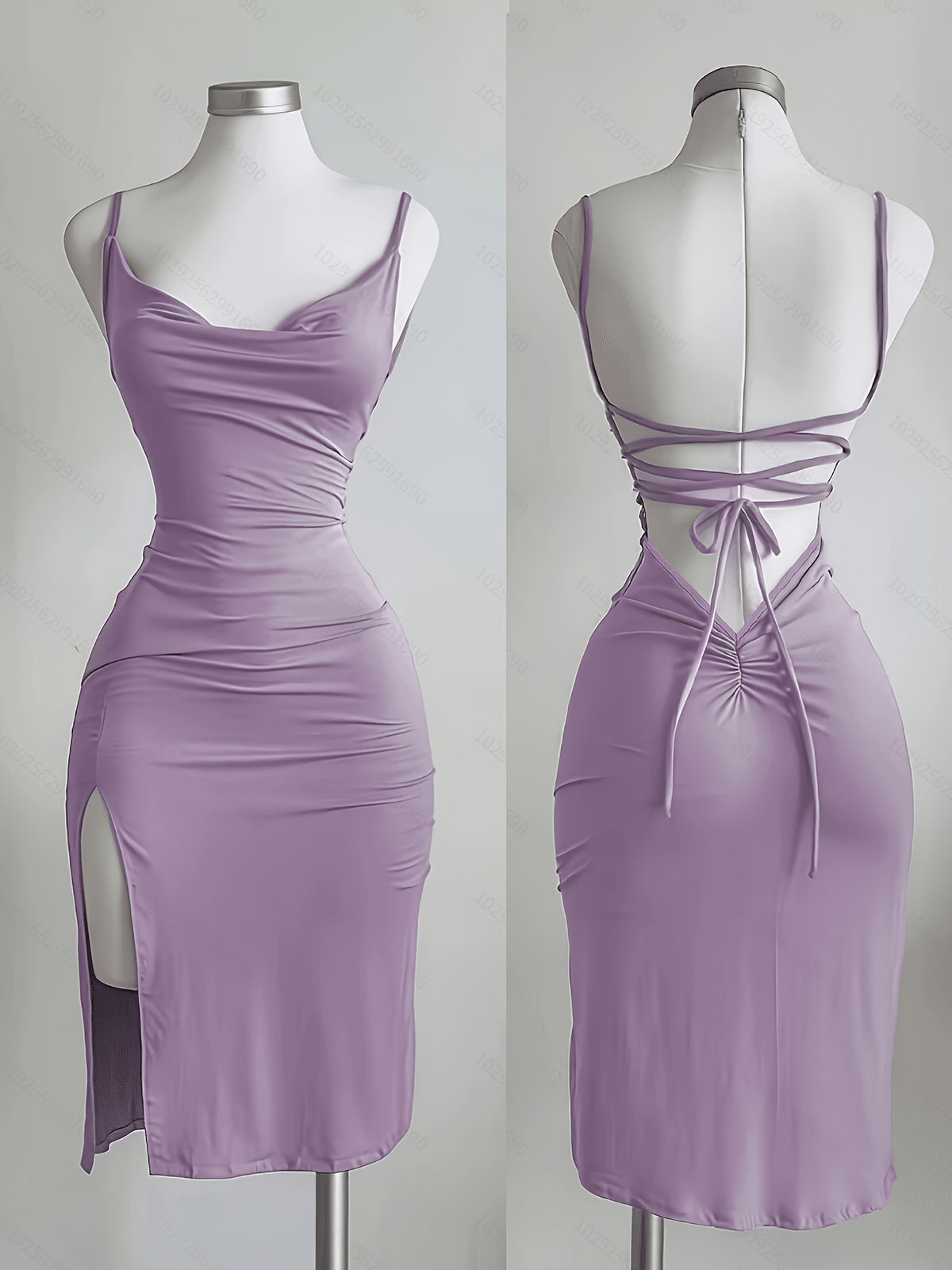 A Stylish Women's Solid-color Dress Featuring Spaghetti Straps, a Side Slit, and Lace-up Detailingperfect for Vacations, Birthday Celebrations, Dinner Parties, Proms, Bars, Nightclubs, and Date Nights. - Purple