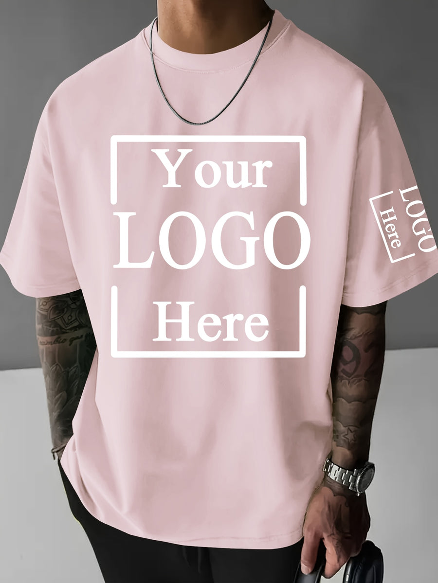 Custom T-Shirts / - "My T-Shirt, My Choice" Design Your Own with Text//Logo Suitable for Team Uniforms, Music Festival Outfits, Gifts for Him, Short Sleeve Round Neck Loose Fit Machine Washable T-Shirt - Pink Color
