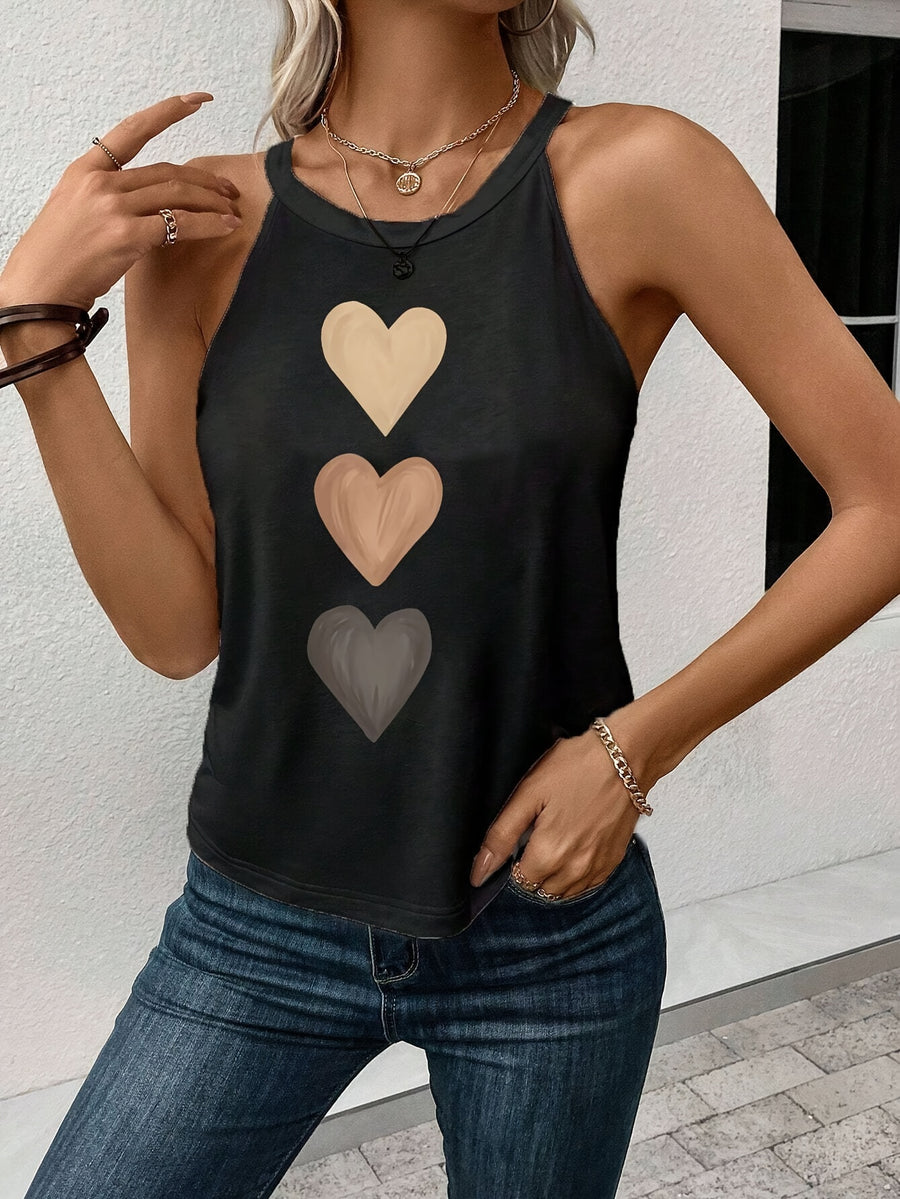 Gradient Heart Print Halter Top, Elegant Sleeveless Top For Summer & Spring, Women's Clothing - Black