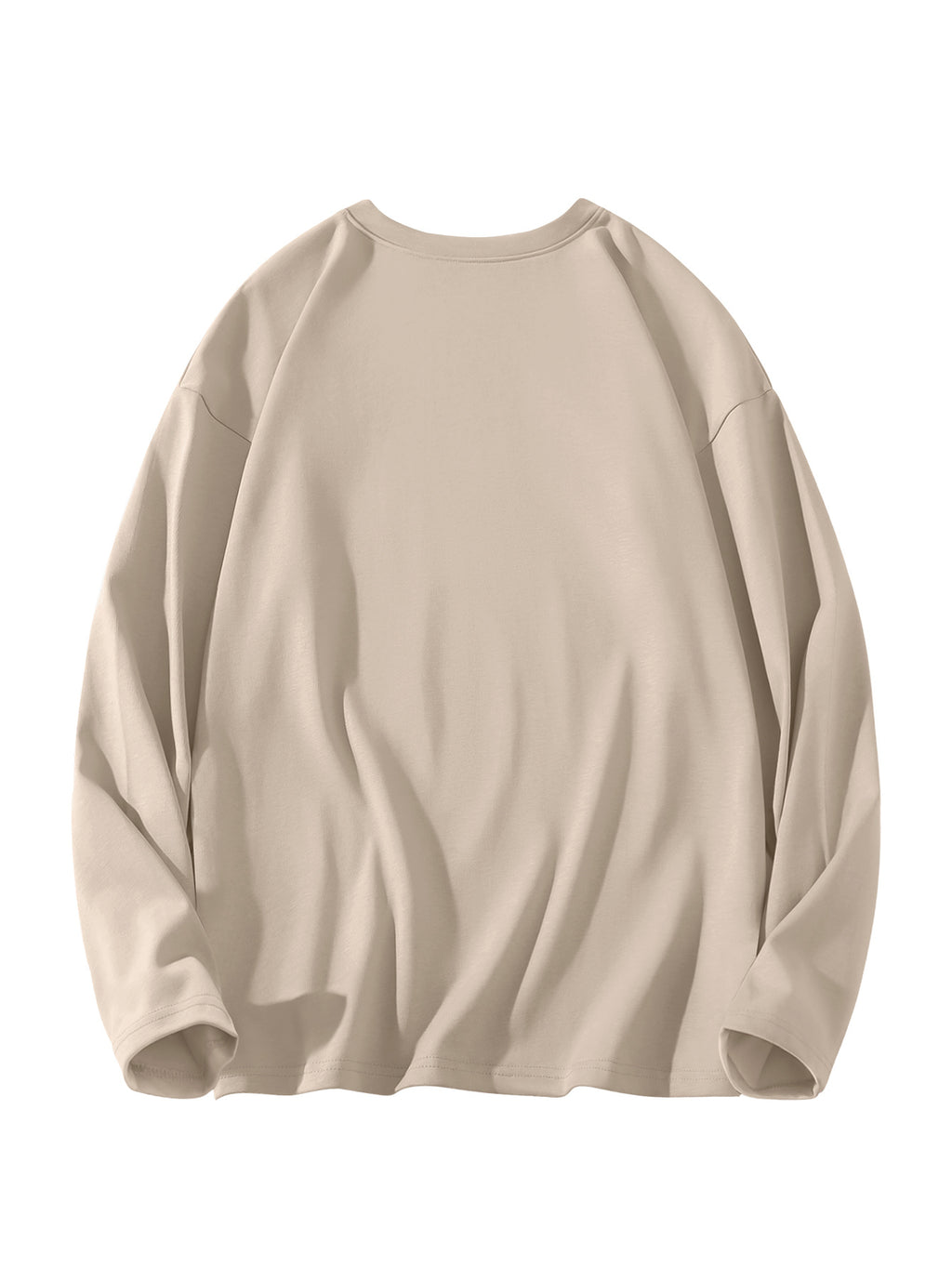 JEEP Men's Pure Long-Sleeve T-Shirt, 210g, Crew Neck, Solid Color, Wear-Resistant, Breathable, for Spring/Autumn Casual and Sports as a Base Layer Top - Sand Color