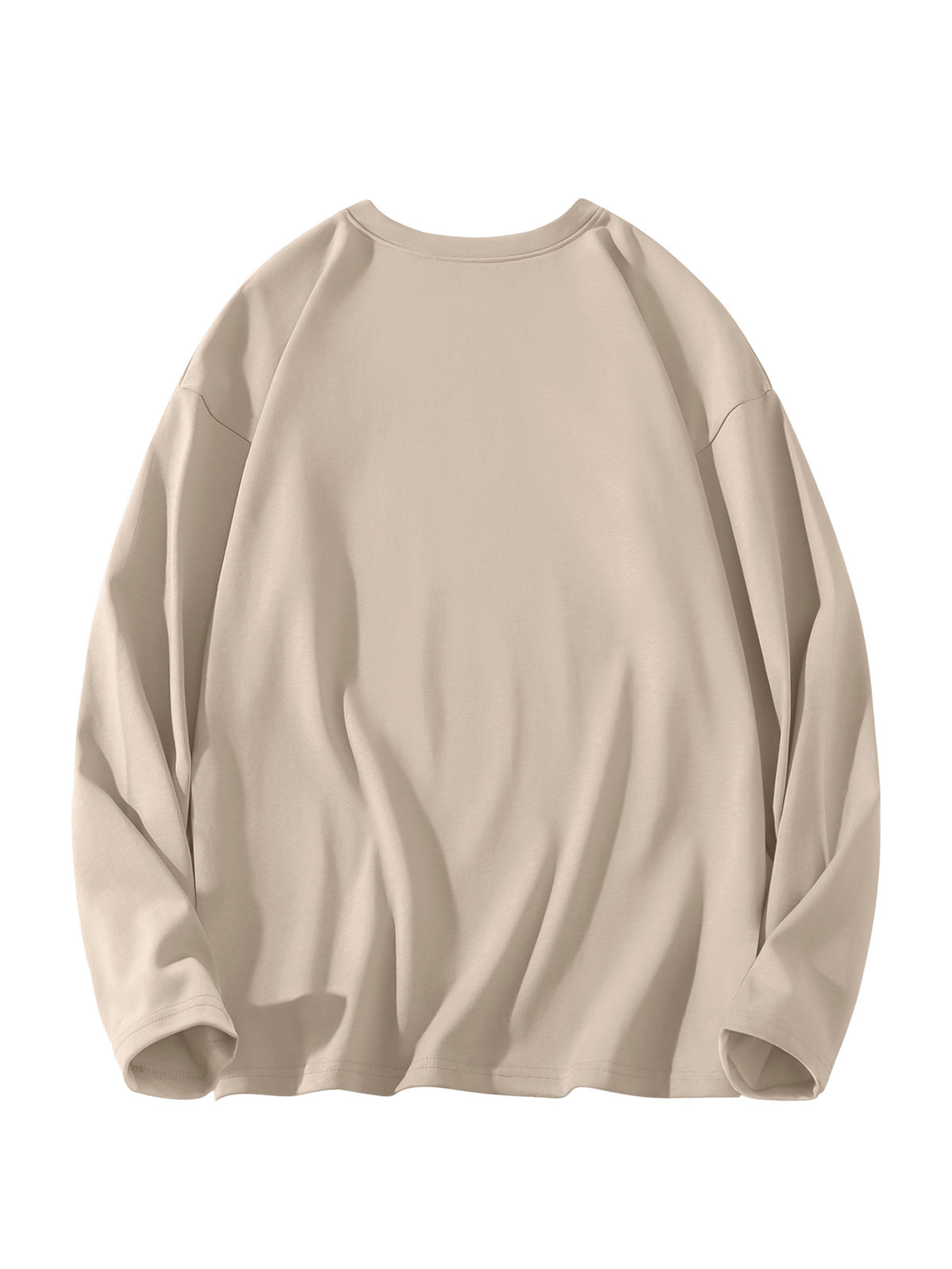 JEEP Men's Pure Long-Sleeve T-Shirt, 210g, Crew Neck, Solid Color, Wear-Resistant, Breathable, for Spring/Autumn Casual and Sports as a Base Layer Top - Sand Color