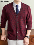 Men's Thick, V Neck Knit Cardigan, Warm Casual Layering Top for Fall and Winter - Burgundy