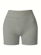 Contouring Workout Shorts, Stretchy Fitted Design, with Waist Shaping Elastic And Wrinkle Accent, Comfortable Elastic Waistband with -Lifting Wrinkles, Creating a Contouring Look, Elastic Waistband with Wrinkle Detail for -Lifting Effect - Light Grey
