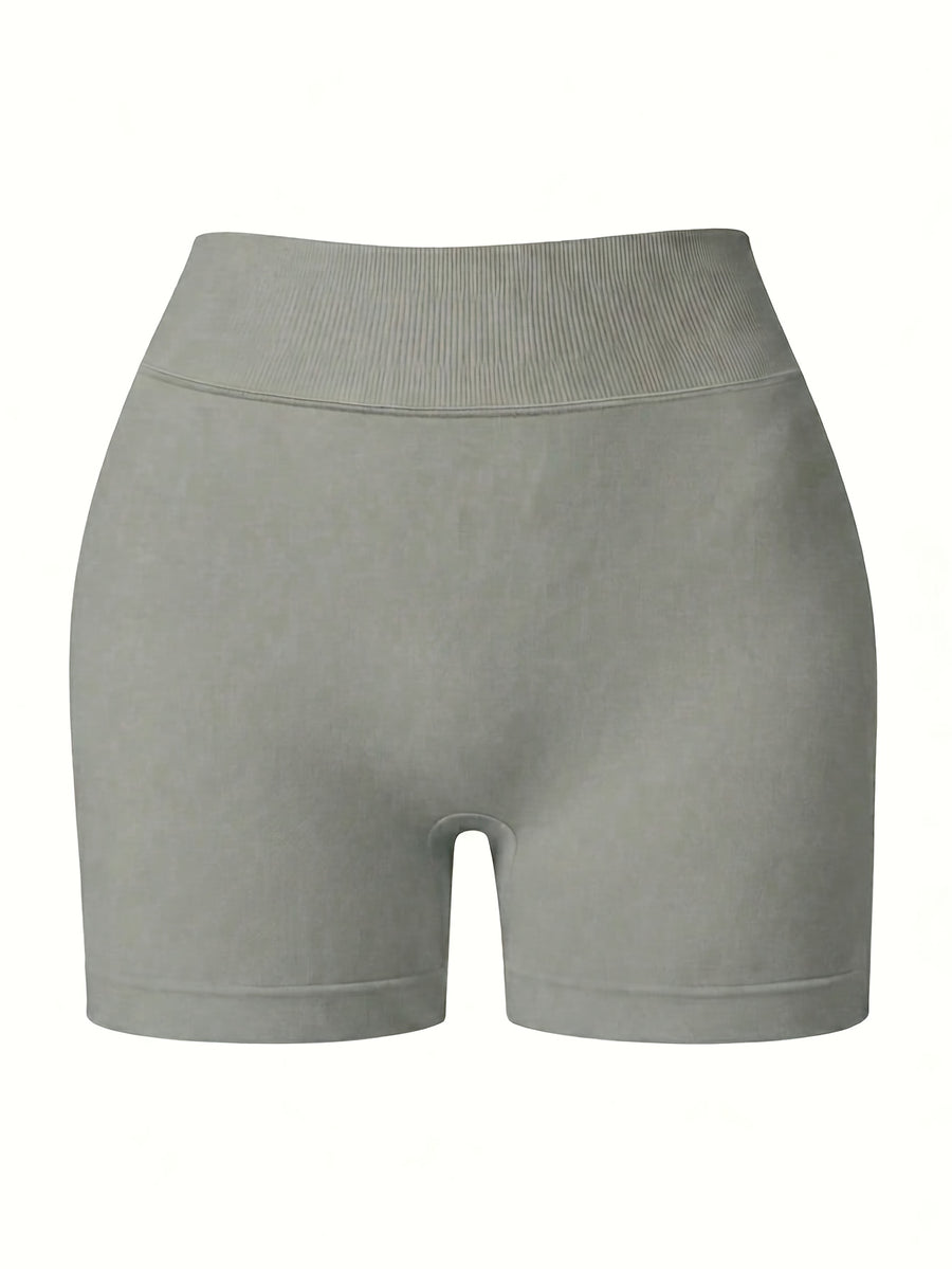 Contouring Workout Shorts, Stretchy Fitted Design, with Waist Shaping Elastic And Wrinkle Accent, Comfortable Elastic Waistband with -Lifting Wrinkles, Creating a Contouring Look, Elastic Waistband with Wrinkle Detail for -Lifting Effect - Light Grey