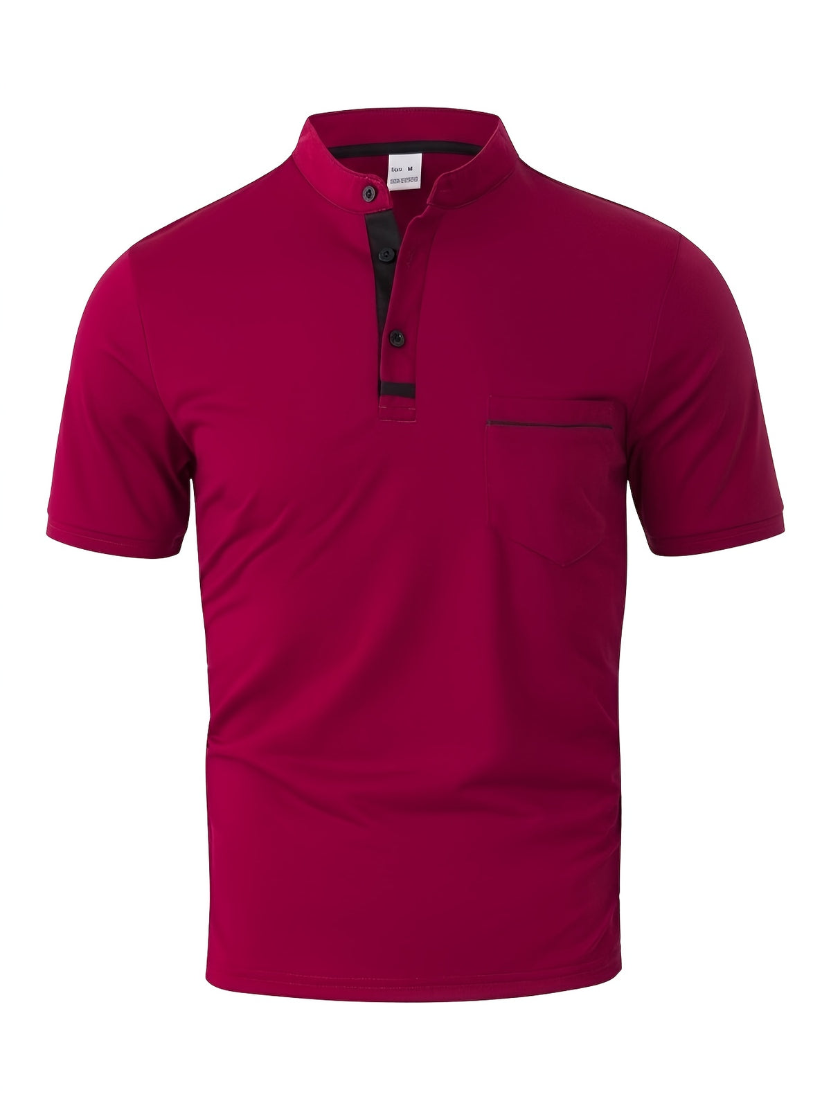 [Josh May OBM] 4pcs Set, Solid Color Stand-Up Collar Henley Shirts, Breathable Quick-Dry Casual Shirts, Lightweight Stretch, No Ironing Required, Durable And Wearable, Button-Up Design, Suitable for Summer Office, Yacht Wear, Casual Attire - Black+White+Gray+Wine Red