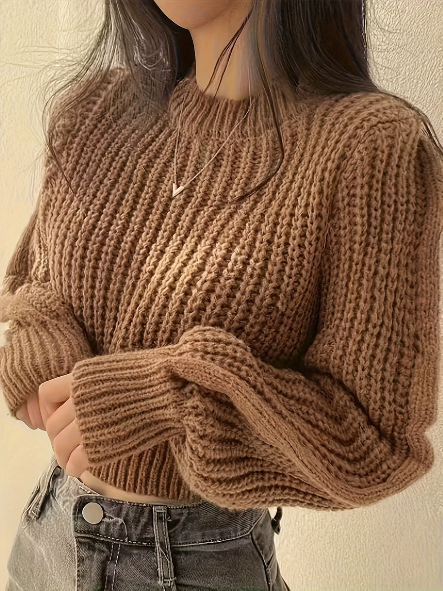 Sweater Women'S Round Neck Design Cable Texture Loose Long Sleeve Textured Three-Dimensional Interpretation Easy Cool Wear Atmosphere All-Match Top Pullover - Brown