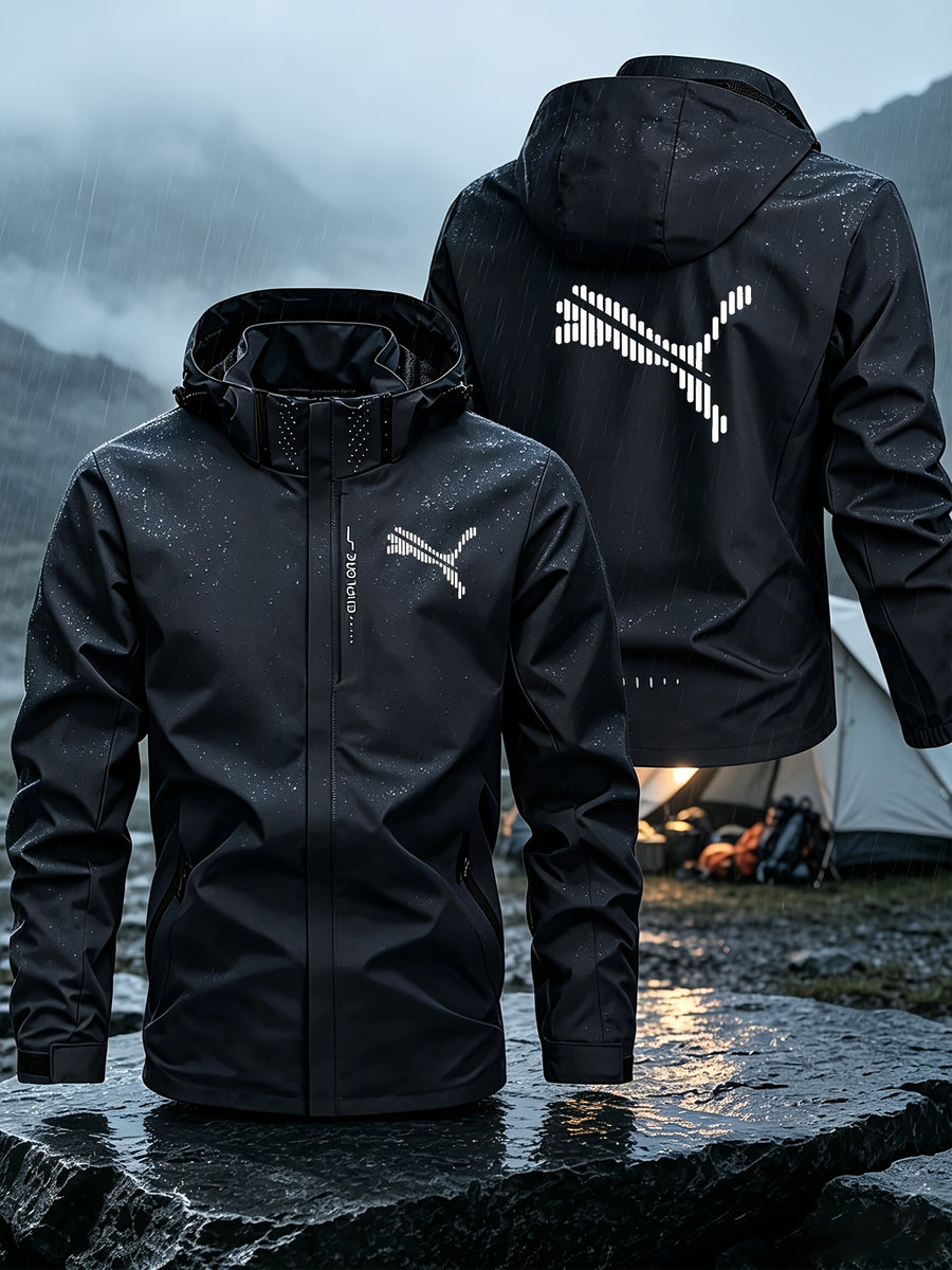 Spring and Autumn Outdoor Adventure Men's Windproof Sportswear, Wear-Resistant Wind-Resistant Jacket, Urban Cycling, Mountain Climbing, Hiking Zipper Outerwear Winter Clothes for Men - Black