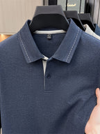 [Star Prosperity Selection] Spring/Autumn Men'S Lapel Polo Shirt, Fashionable Easy Top Solid Color Base Layer, Business Casual Long Sleeve T-Shirt, Best Gift for Friends And Relatives - Blue