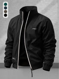 Men'S Sports Casual Jacket with a Contrasting Zipper Design And Print Details, Model JK5653 - Black