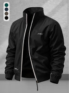 Men'S Sports Casual Jacket with a Contrasting Zipper Design And Print Details, Model JK5653 - Black