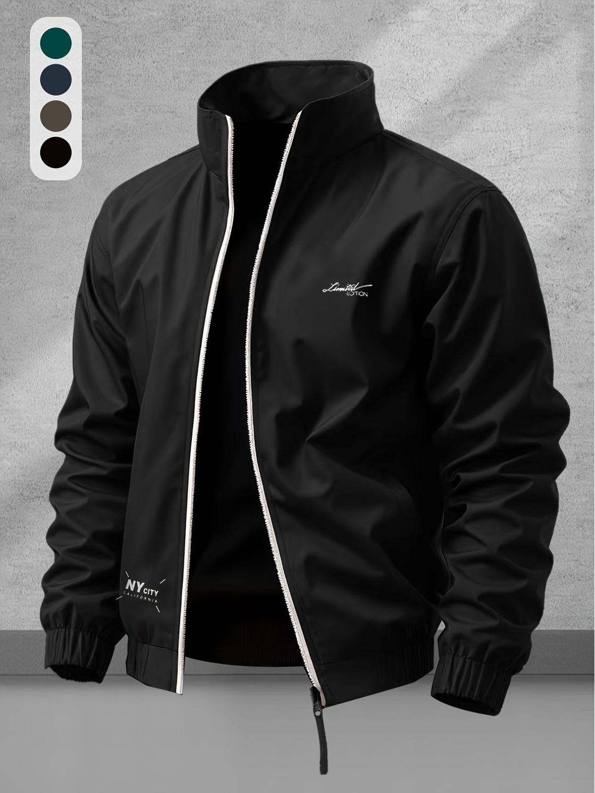 Men'S Sports Casual Jacket with a Contrasting Zipper Design And Print Details, Model JK5653 - Black
