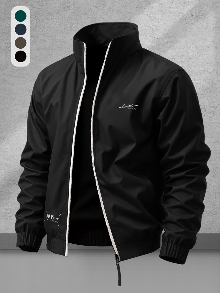 Men'S Sports Casual Jacket with a Contrasting Zipper Design And Print Details, Model JK5653 - Black