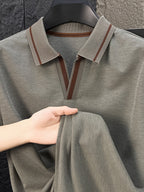 Men's Lapel Button- Polo Shirt, Summer Breathable T-Shirt, Men's Sport Top, Commuting Office / Weekend Casual / Golf, Tennis Top Dual-Wear T-Shirt - Gray Green
