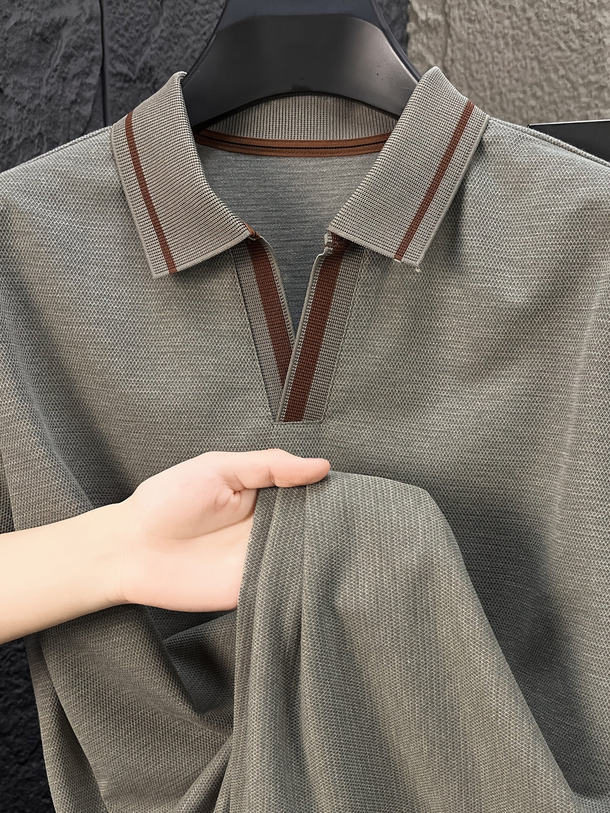 Men's Lapel Button- Polo Shirt, Summer Breathable T-Shirt, Men's Sport Top, Commuting Office / Weekend Casual / Golf, Tennis Top Dual-Wear T-Shirt - Gray Green