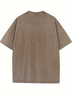 Men's Fashion Short-Sleeve Washed Distressed T-Shirt with "G" Letter Graphic Print, Suitable for Daily, Streetwear, Vintage, and Other Styling Approaches - Coffee Brown