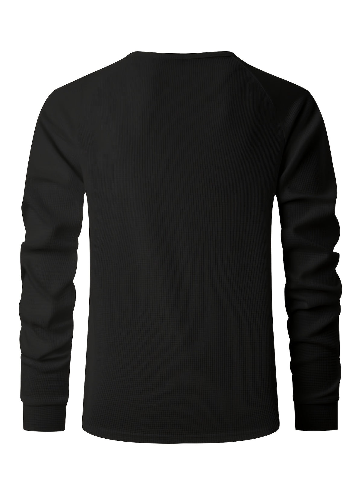 Josh Mei'S Selected Men'S Casual American Style Spring And Autumn Thin Waffle Grid Button-Up Quick-Dry Raglan Henley T-Shirt Long Sleeve - Black