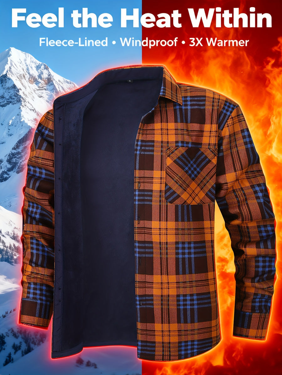 Autumn/Winter Plaid Flannel Shirt for Men, -Lined, Thickened, Warm, Long-Sleeve Workwear Jacket, Casual Top, New Season - Huang Ge