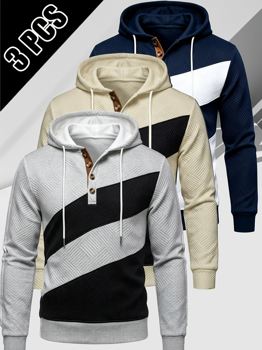 3pcs Value Pc - Heavyweight Fabric, Spring/Autumn Long Sleeve Shirt - Suitable for Street Style, the Perfect Gift Choice - Gray + Khaki + Navy