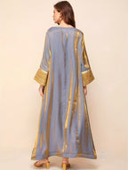 -Developed Golden Tape Spliced Sleeve Women'S Robe - gray + golden