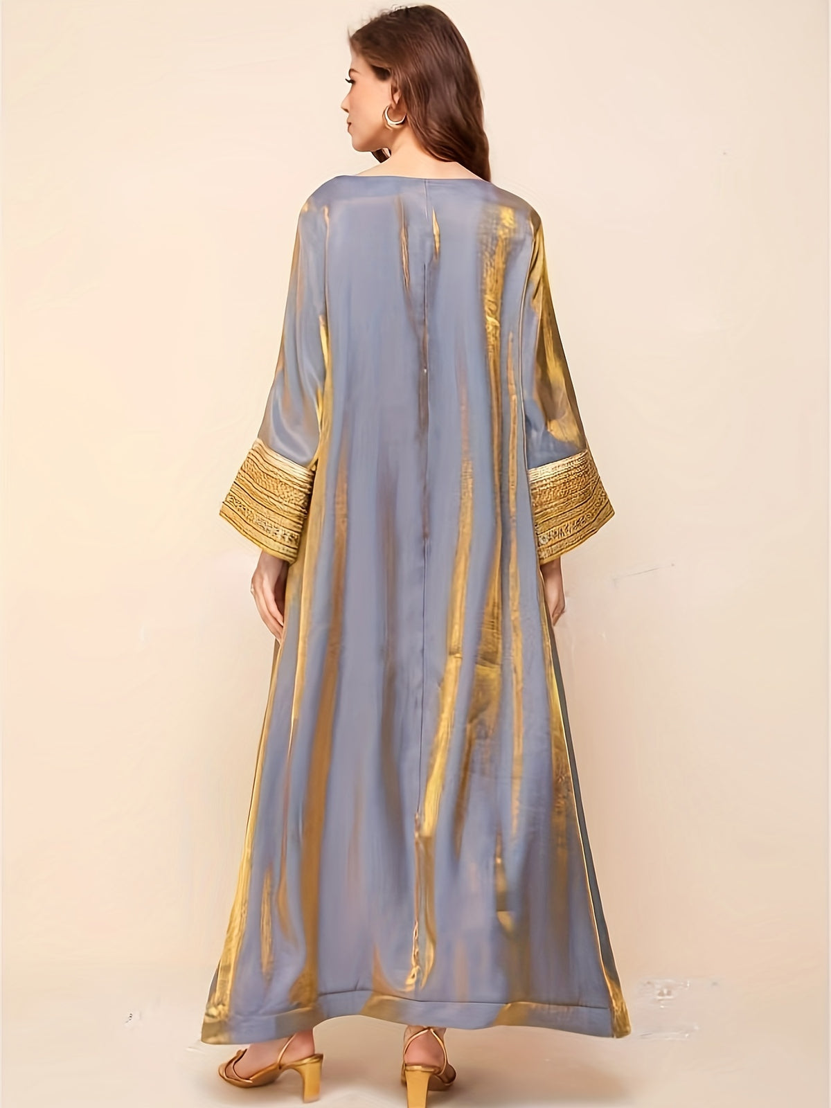 -Developed Golden Tape Spliced Sleeve Women'S Robe - gray + golden