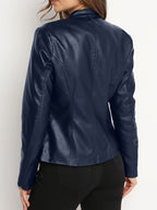Women's Elegant PU Jacket - 2025 New Style Women's Jacket Outerwear - Full Zip Long Sleeve Motorcycle Biker Jacket for Women, Spring, Autumn, Winter Outerwear, Suitable for Casual and Formal Wear, Durable, Structured Fit, Stand Collar - Blue
