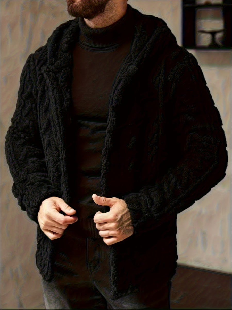 Men'S Casual Solid Color Hooded Jacket, Suitable for Autumn/Winter Outings, Men'S Plush Cardigan Men'S Snow Parka Hooded Cardigan Men'S Teddy Fleece Cardigan - Black