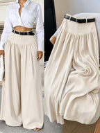 3116#YYTT+ Solid Color Women's Elegant Flowy Wide-Leg Pants, Commuter Style. Suitable for Work and Casual Wear. Belt Not Included - Apricot